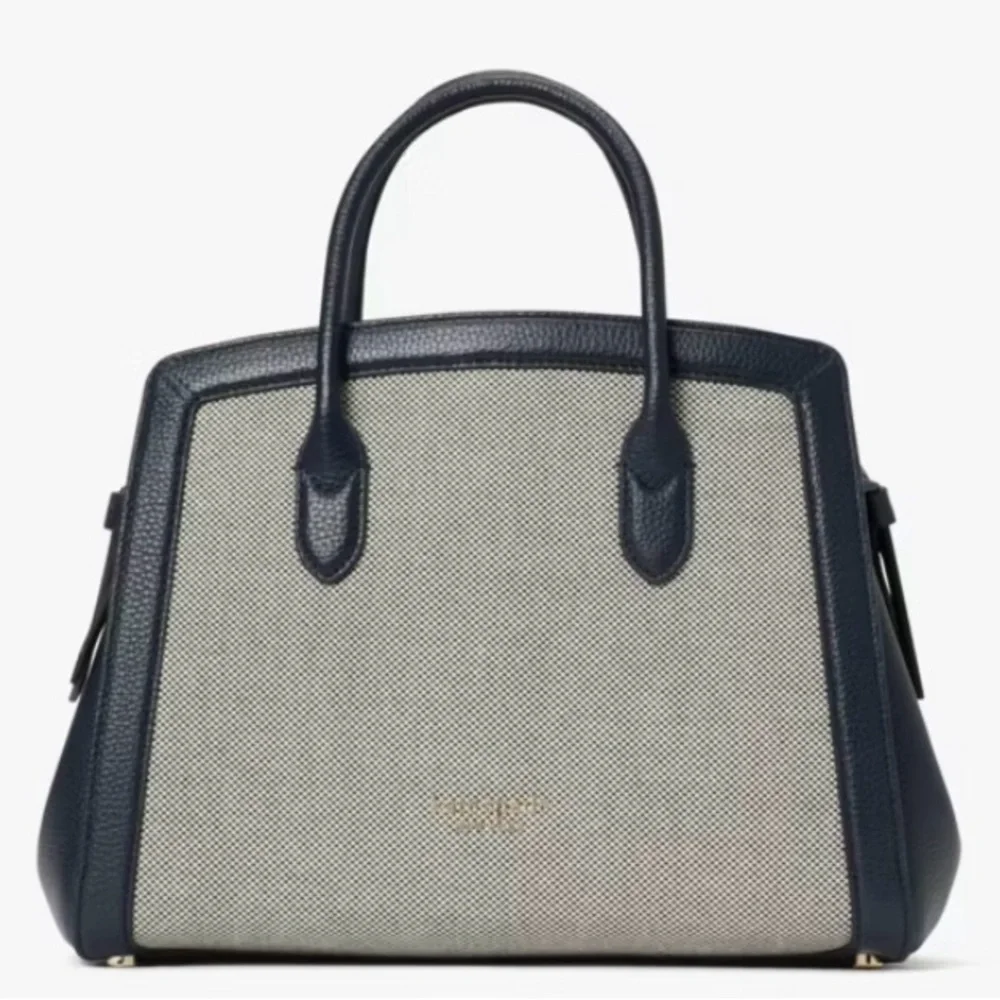 KATE SPADE Knott Canvas & Pebbled Leather Satchel - Blazer Blue color